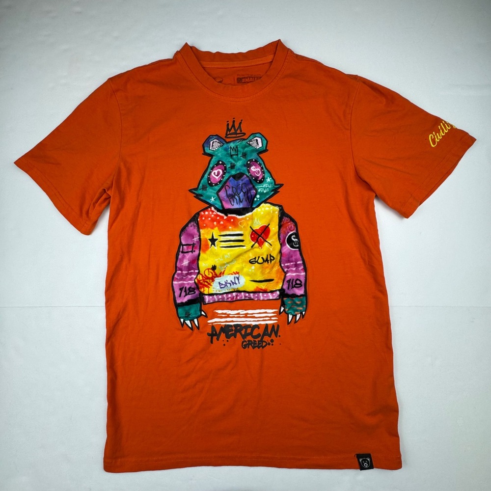 CivilizeD Small Orange American Greed Graffiti Bear Streetwear Shirt